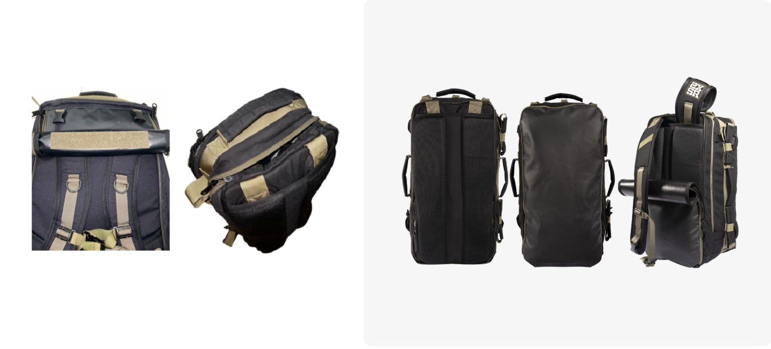 2XSR modular backpack, front, back and side views