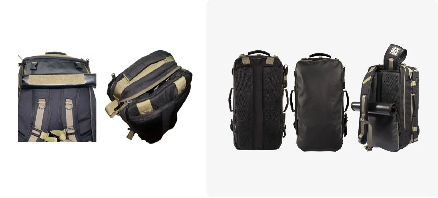 2XSR modular backpack, front, back and side views